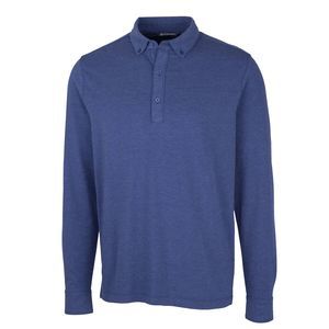 NWT Cutter & Buck Tour Blue Heather Long-Sleeve Advantage Jersey Polo